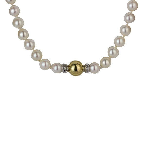 Finnies The Jewellers 18ct Yellow Gold Diamond Set Catch On Pearl Necklet