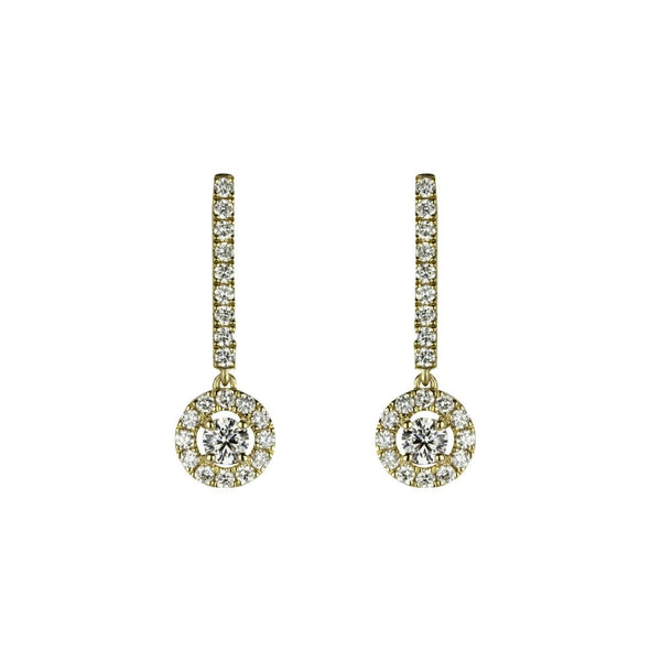 Finnies The Jewellers 18ct Yellow Gold Diamond Stick Drop Earrings with Diamond Halos