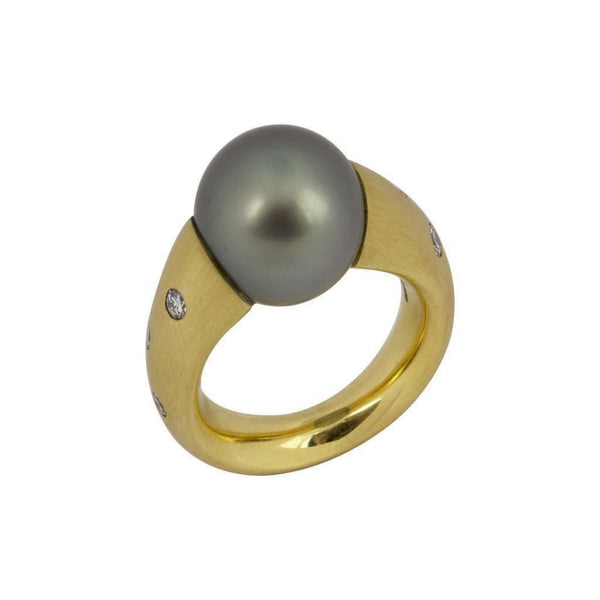 Finnies The Jewellers 18ct Yellow Gold Diamond Tahitian Pearl Dress Ring