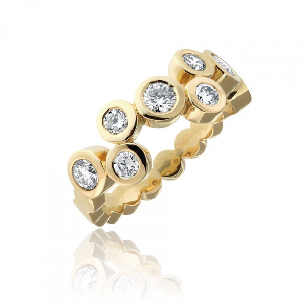 Finnies The Jewellers 18ct Yellow Gold Diamond Zig Zag Dress Ring with Bead Shank 0.95