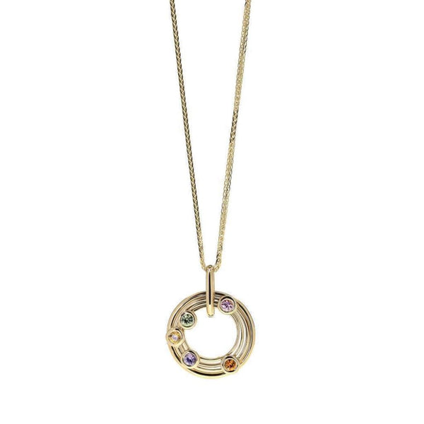 Finnies The Jewellers 18ct Yellow Gold Four Row Multi Sapphire Circle Pendant