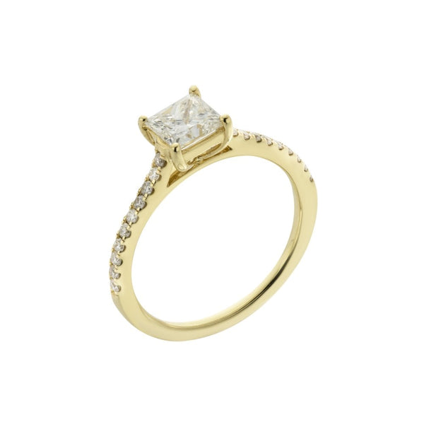 Finnies The Jewellers 18ct Yellow Gold Princess Cut Diamond Solitaire Diamond Ring with Diamond Shoulders
