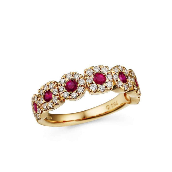 Finnies The Jewellers 18ct Yellow Gold Round Cut Diamond & Ruby Cluster Eternity Ring