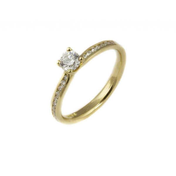 Finnies The Jewellers 18ct Yellow Gold Solitaire Diamond Ring with Diamond Shoulders