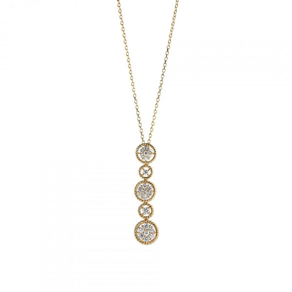 Finnies The Jewellers 18ct Yellow Gold Three Daisy Diamond Cluster Drop Pendant