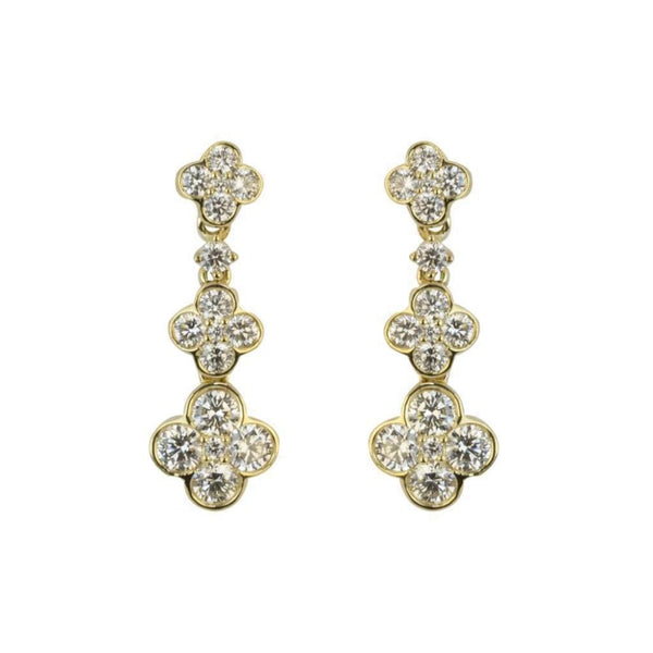Finnies The Jewellers 18ct Yellow Gold Three Graduated Flower Drop Earrings 1.08ct
