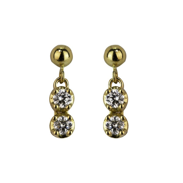 Finnies The Jewellers 18ct Yellow Gold Two Stone Diamond Drop Earrings 0.20ct