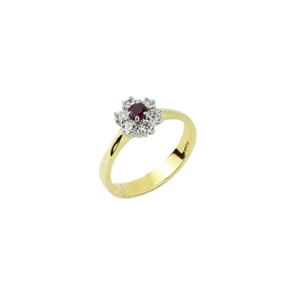 Finnies The Jewellers 18ct Yellow White Gold Diamond And Ruby Cluster Ring