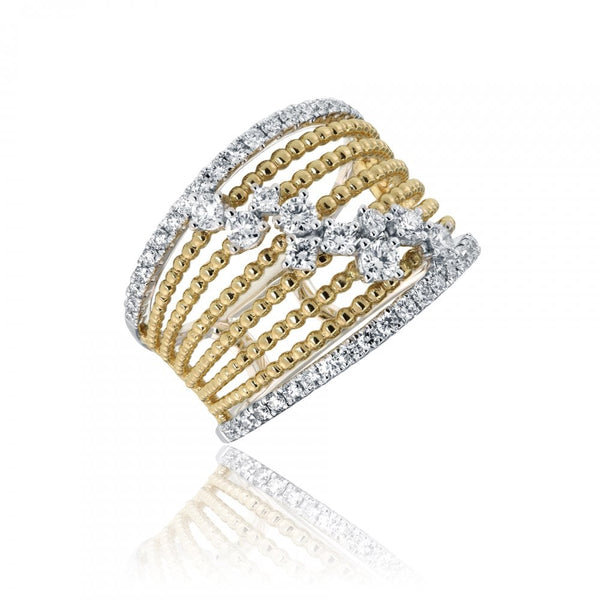 Finnies The Jewellers 18ct Yellow & White Gold Diamond Eight Row Broad Dress Ring