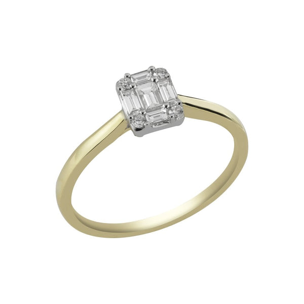 Finnies The Jewellers 18ct Yellow & White Gold Diamond Illusion Set Rectangular Ring