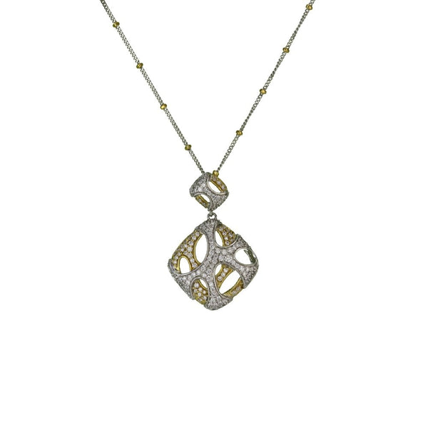 Finnies The Jewellers 18ct Yellow & White Gold Diamond Openwork Double Square Pendant