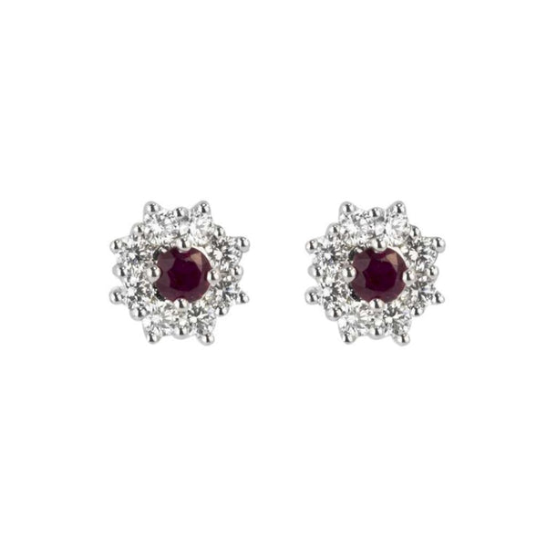 Finnies The Jewellers 18ct Yellow & White Gold Diamond & Ruby Cluster Studs