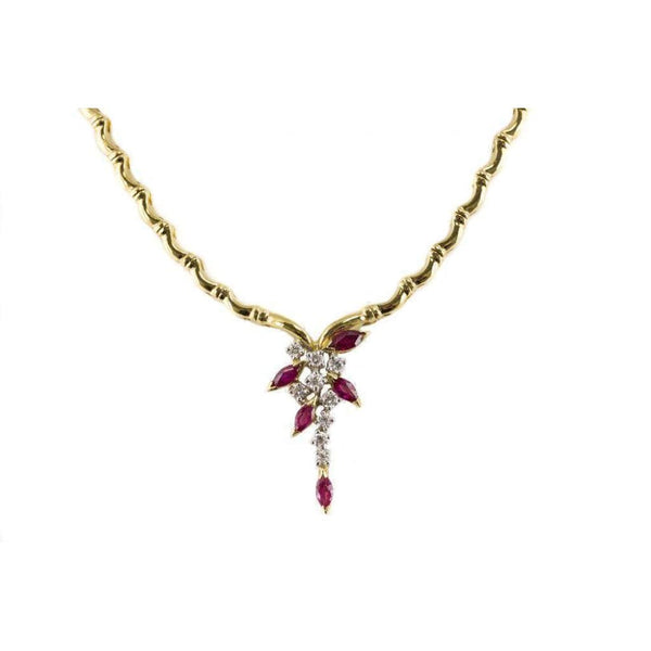 Finnies The Jewellers 18ct Yellow & White Gold Diamond & Ruby Droplet Necklet