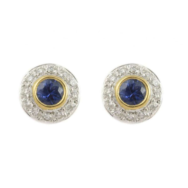 Finnies The Jewellers 18ct Yellow & White Gold Round Sapphire Cluster Stud Earrings