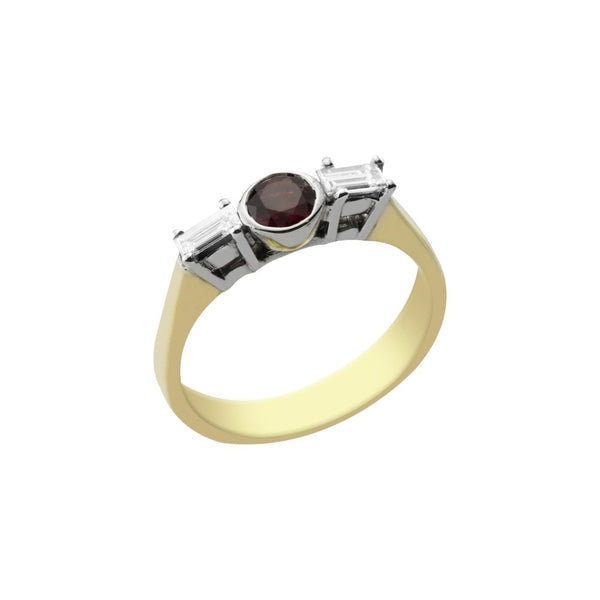 Finnies The Jewellers 18ct Yellow & White Gold Ruby and Diamond Three Stone Ring