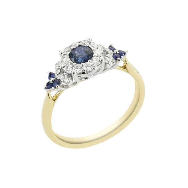 Finnies The Jewellers 18ct Yellow & White Gold Sapphire & Diamond Cluster Ring