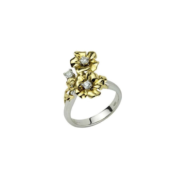Finnies The Jewellers 18ct Yellow & White Gold Three Diamond Flower Ring