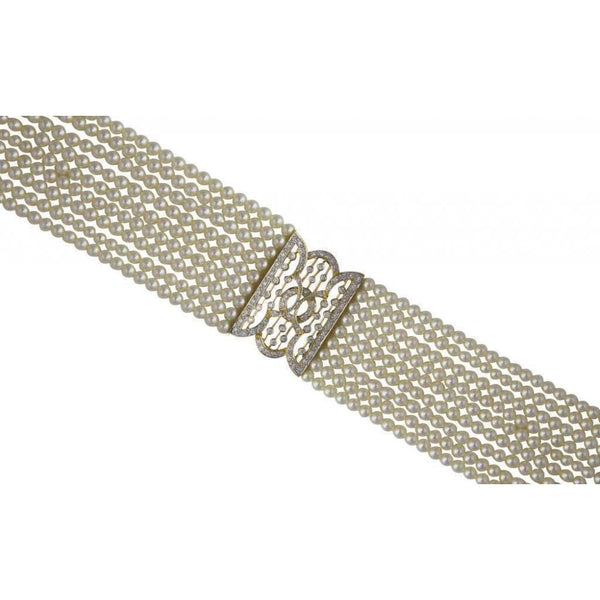 Finnies The Jewellers 9 Row Cultured Pearl Choker with Diamond Set Centrepiece