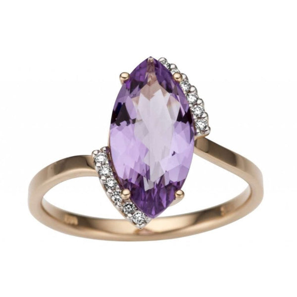 Finnies The Jewellers 9ct Rose Gold Amethyst & Diamond Dress Ring