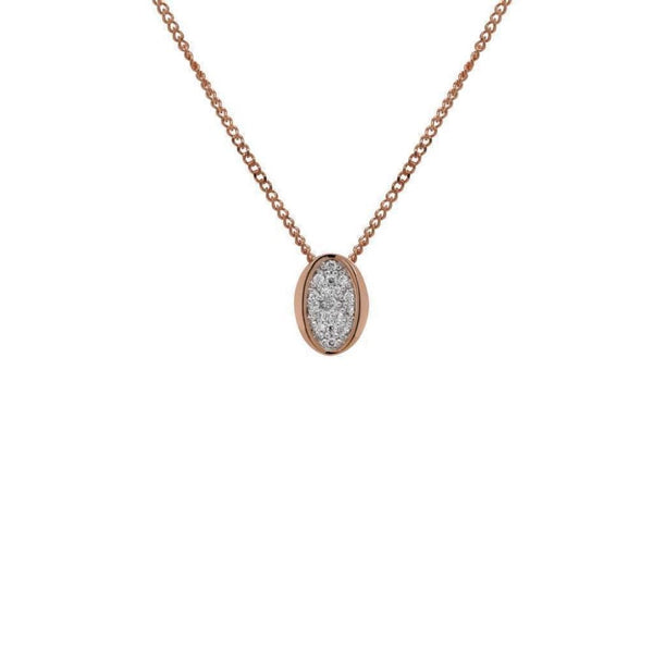 Finnies The Jewellers 9ct Rose Gold Diamond Pave Set Oval Pendant With 18