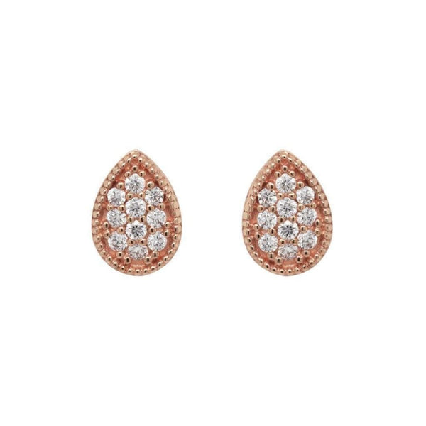 Finnies The Jewellers 9ct Rose Gold Round Cut Diamond Teardrop Cluster Stud Earrings