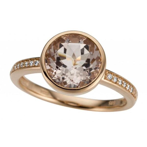 Finnies The Jewellers 9ct Rose Gold Round Morganite Dress Ring,Diamond Shoulders 0.04