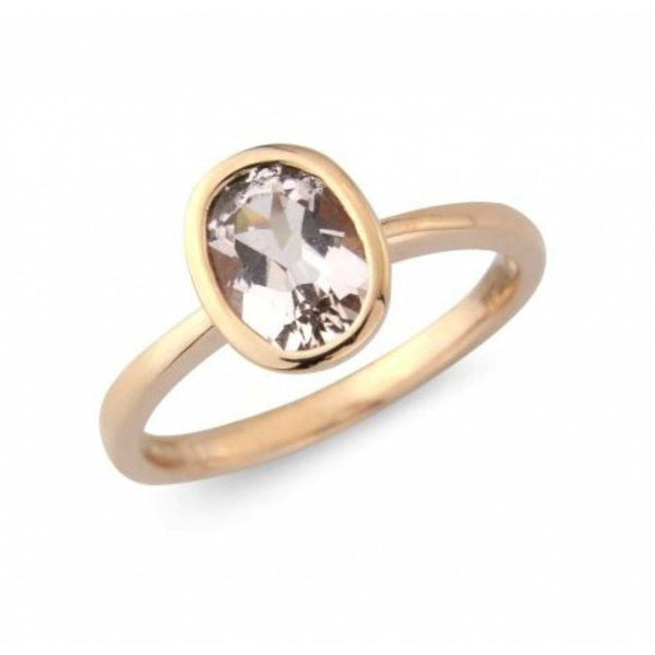 Finnies The Jewellers 9ct Rose Gold Rubover Set Oval Morganite Dress Ring