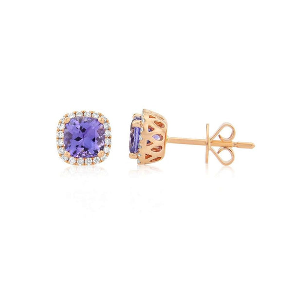 Finnies The Jewellers 9ct Rose Gold Tanzanite & Diamond Halo Stud Earrings