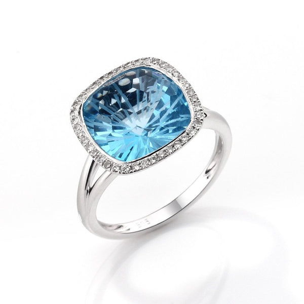 Finnies The Jewellers 9ct White Gold Blue Topaz & Diamond Cluster Dress Ring
