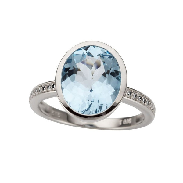 Finnies The Jewellers 9ct White Gold Blue Topaz & Diamond Dress Ring