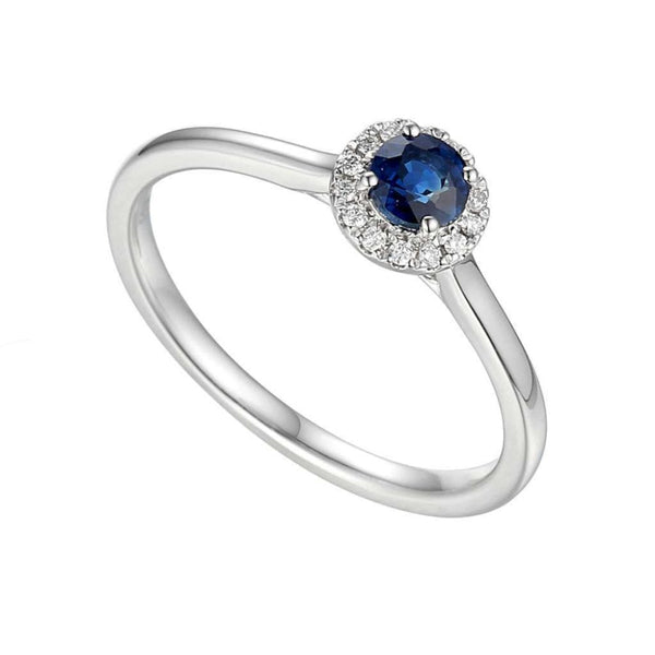 Finnies The Jewellers 9ct White Gold Diamond and Blue Sapphire Halo Dress Ring