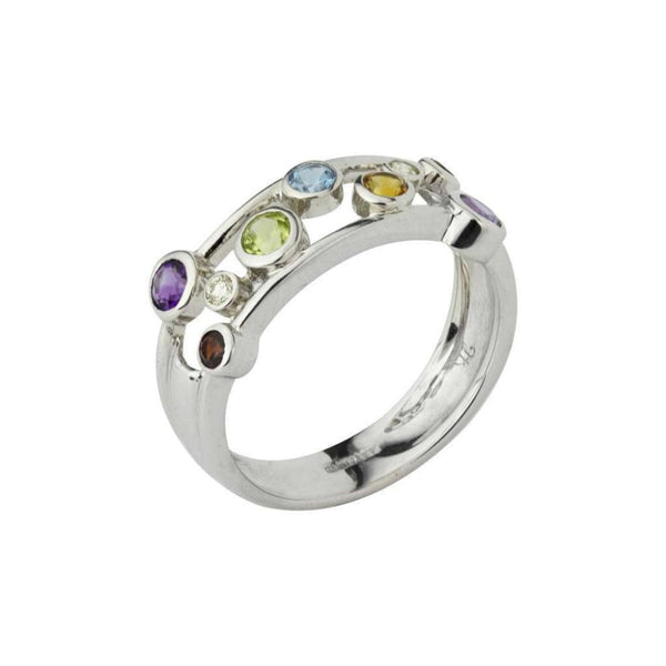 Finnies The Jewellers 9ct White Gold Diamond And Multi Stone Open Dress Ring