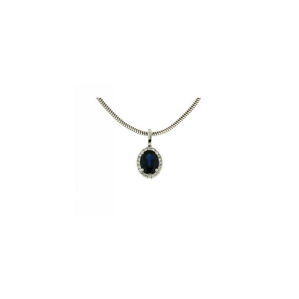 Finnies The Jewellers 9ct White Gold Diamond And Oval Blue Sapphire Cluster Pendant