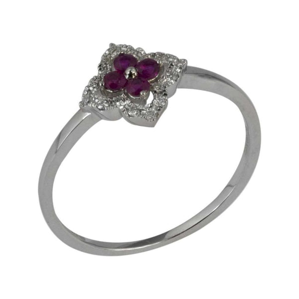 Finnies The Jewellers 9ct White Gold Diamond and Ruby Flower Dress Ring