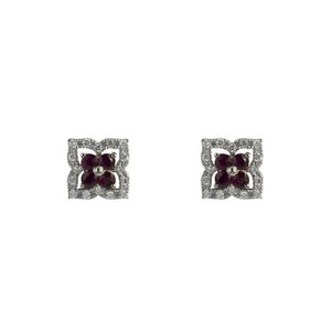 Finnies The Jewellers 9ct White Gold Diamond and Ruby Flower Stud Earrings