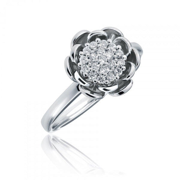 Finnies The Jewellers 9ct White Gold Diamond Cluster Centre Flower Dress Ring 0.19ct