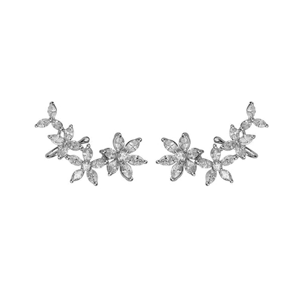 Finnies The Jewellers 9ct White Gold Diamond Flower Cluster Earcuffs