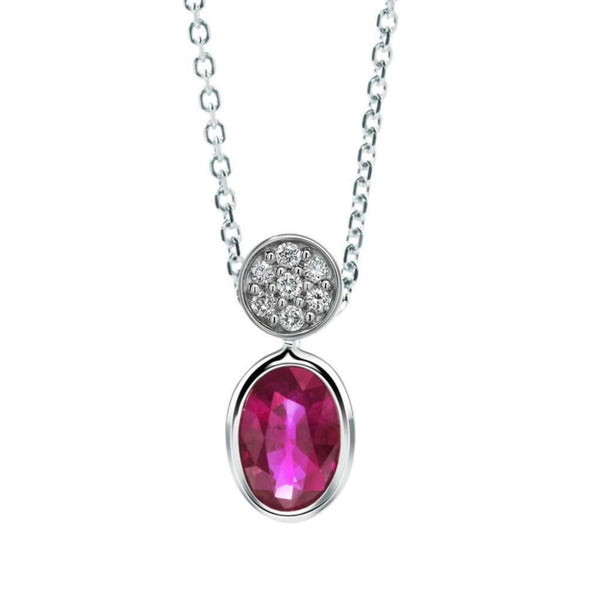 Finnies The Jewellers 9ct White Gold Diamond & Oval Ruby Pendant