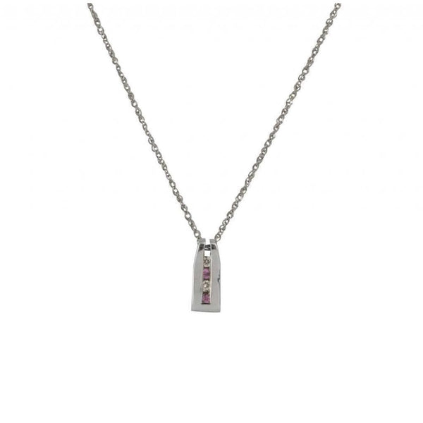 Finnies The Jewellers 9ct White Gold Diamond & Pink Sapphire Drop Pendant