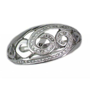 Finnies The Jewellers 9ct White Gold Diamond Set Open Filigree Broad Ring