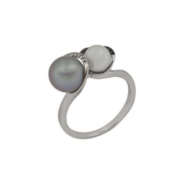 Finnies The Jewellers 9ct White Gold Diamond & Two Freshwater Pearl Dress Ring