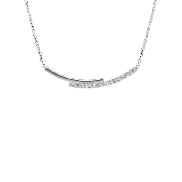 Finnies The Jewellers 9ct White Gold Double Bar Diamond Set Necklase With Fixed Chain