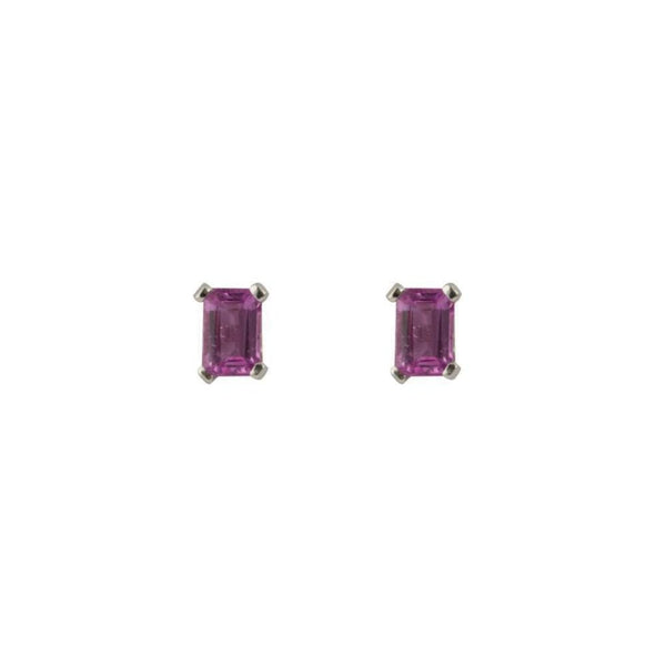 Finnies The Jewellers 9ct White Gold Emerald Cut Pink Sapphire Stud Earrings