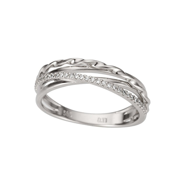 Finnies The Jewellers 9ct White Gold Four Strand Crossover Diamond Dress Ring 0.11ct