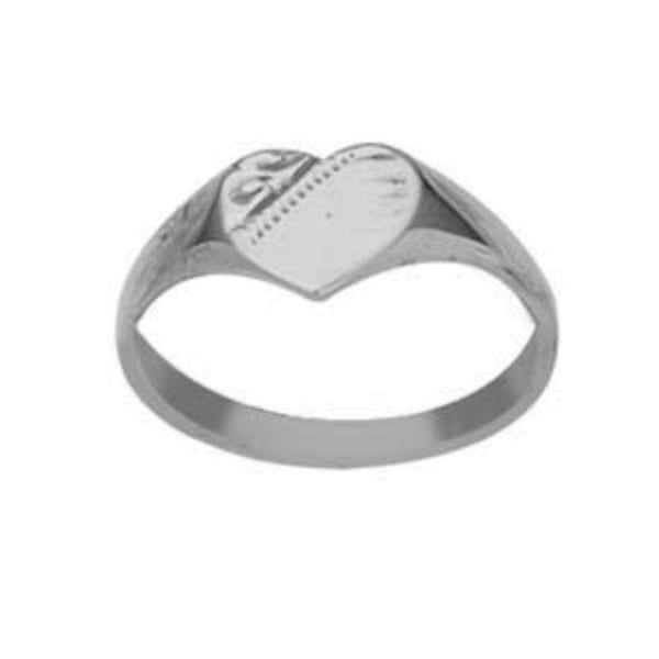 Finnies The Jewellers 9ct White Gold Half Engraved Heart Signet Ring