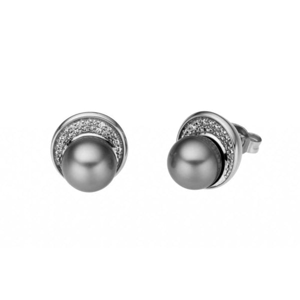 Finnies The Jewellers 9ct White Gold Half Halo Shape with Diamond & Tahitian Pearl