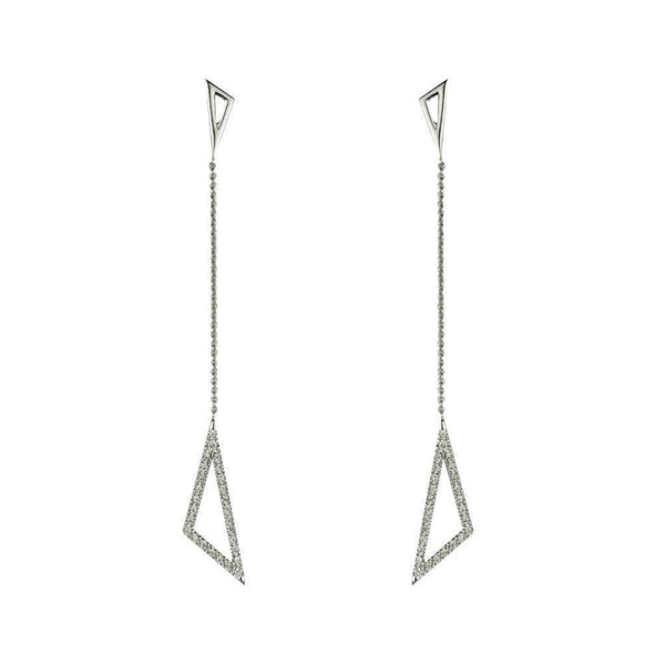 Finnies The Jewellers 9ct White Gold Offset Diamond Triangle Chain Drop Earrings 0.13c