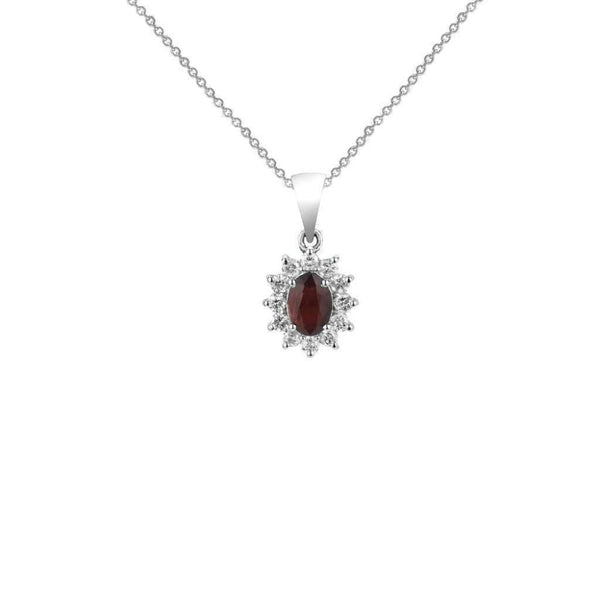 Finnies The Jewellers 9ct White Gold Oval Ruby & Diamond Cluster Pendant
