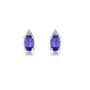 Finnies The Jewellers 9ct White Gold Oval Tanzanite and Diamond Earrings 0.02ct