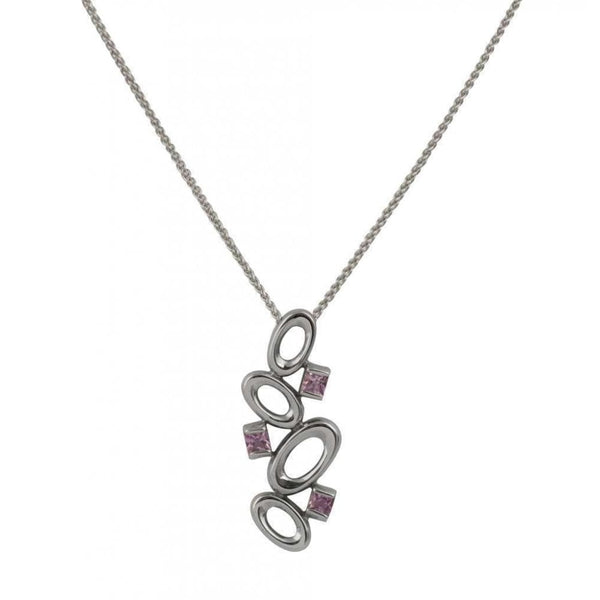 Finnies The Jewellers 9ct White Gold Ovals Square Pink Sapphire Pendant
